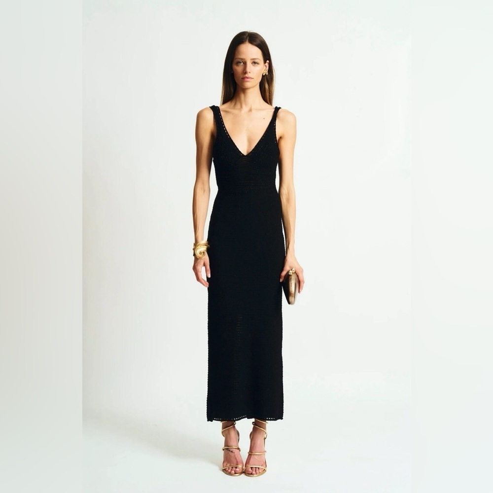 Torn by Ronny Kobo Mari Black Open Back Sexy Knit Maxi Dress Medium Crochet